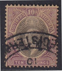 Südnigeria. SG 19, 10/- Grau Schwarz & Lila Gelb. Katze 150£. - Bild 1 von 2