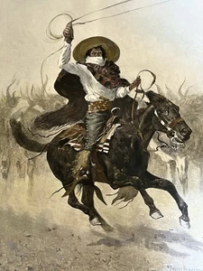 1890 FR. REMINGTON "TORO, TORO!" SETTIMANALE CALIFORNIANO VAQUERO HARPER'S - Foto 1 di 7