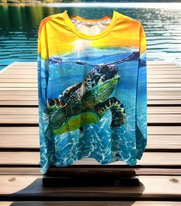 Spicy Tuna Long Sleeve UPF 40 All Over Save the Turtles Print X-LARGE 46" Chest - Picture 1 of 7