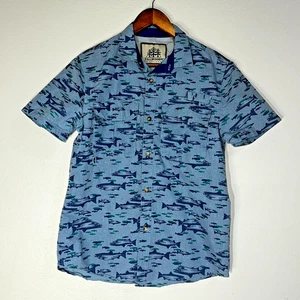 Camisa Tallwoods Para Hombres Mediana Azul Elemento Desgaste Abotonada Manga Corta Peces Ventilados - Imagen 1 de 10