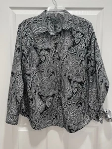 LAUREN RALPH LAUREN Damen 2X Bügelfreies Paisley Hemd Schwarz Weiß Knopfleiste - Bild 1 von 7