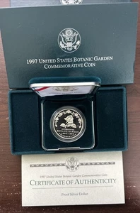 1997 US Botanic Garden Silver Proof Dollar in Original Mint Packaging - Picture 1 of 3