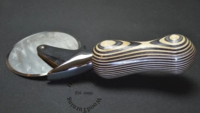 Handmade Spectraply Wood Pizza Cutter or Ice Cream Scoop Heavy Stainless 475 - Image 1 of 4