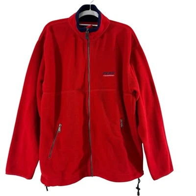 复古 Peak Performance 男式 L 码羊毛夹克拉链毛衣红色口袋 — 第 1/4 张图片