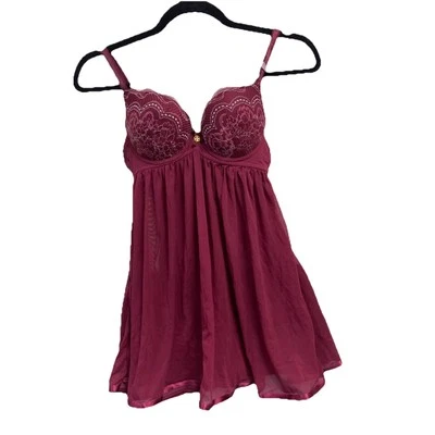 NEW Daisy Fuentes Babydoll Push up Bra Women size Small Red Romantic Sheer - Image 1 of 4