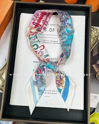 Sallys Quality 18 Momme Twill Silk Ribbon Saddle Flowers Print Bag Necktie Scarf - Image 1 of 4