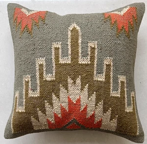 Indian Handmade Square Jute Cushion Cover Vintage Home Decor 18x18" Pillow Case - Picture 1 of 5