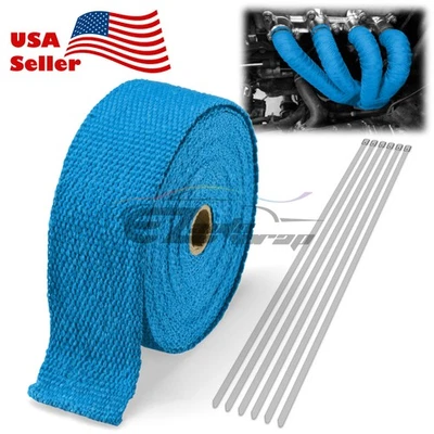 Tubo de escape azul aislamiento térmico envoltura térmica cabezal motocicleta 2"x50' Foto 1 de 4