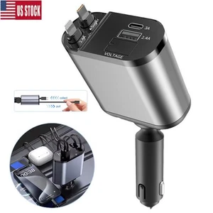 4IN1 Car Charger Dual USB Type C Cable Fast Charging Adapter Wide Compatibility - Picture 1 of 20