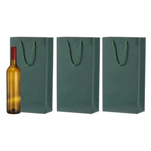 Bolsa de regalo de vino de 13,7" x 7" x 3,5", bolsa de regalo de botella doble de 3 piezas, verde oscuro - Imagen 1 de 7