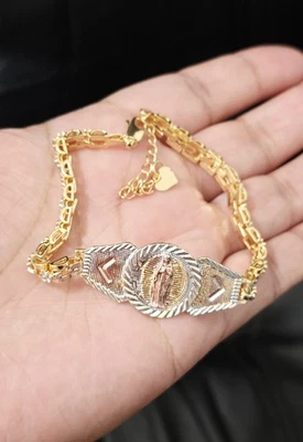 14K золото покрытием Virgen Guadalupe с кристаллами браслет - Oro Laminado - Изображение 1 из 4