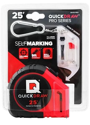 25' Foot QUICKDRAW PRO Self Marking Measuring Tape Built in Pencil Power Locking - Image 1 of 4