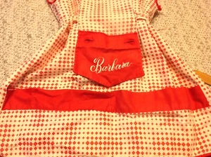 Vintage 40's Child's  Country Full Apron Smock Cotton pocket monogrammed Barbara - Picture 1 of 3