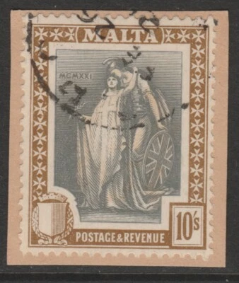 Malta GV 1922 10 slate grey & brown sg138 used on piece - Image 1 of 2