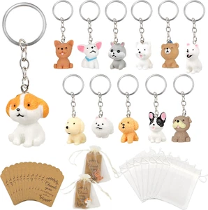 12 PACK Puppy Dog Party Favors Puppy Key Chain with Organza Bags Thank You Kraft - Picture 1 of 12