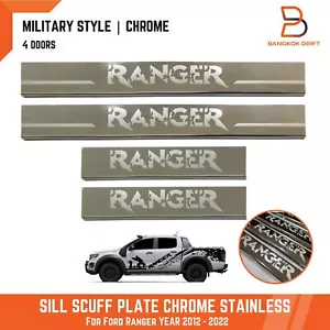 PLACA DE RASGUÑO SILL CROMADA ACERO INOXIDABLE FORD RANGER PX P703 2012-2024 DOBLE CABINA 4 PUERTAS - Imagen 1 de 8