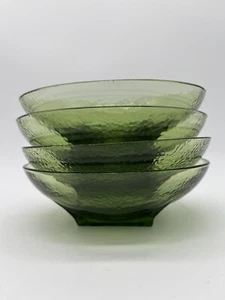 MCM Hazel Atlas Hazelware Pebblestone Avocado Green Glass 6” Bowls Set Of 4 - Picture 1 of 7