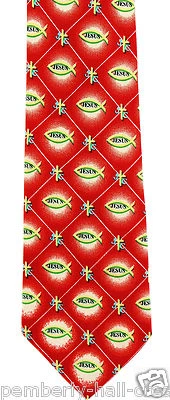Corbata de cuello Jesucristo para hombre religiosa cristiana cruz pez Ixthus corbata de cuello roja  Foto 1 de 3