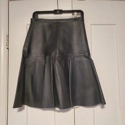 J. Brand black leather knee length skirt size 6 - Image 1 of 4