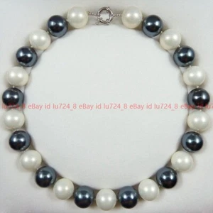 Genuine 8/10/12/14mm Beautiful White Black Shell Pearl Round Beads Bracelet 7.5" - Picture 1 of 12