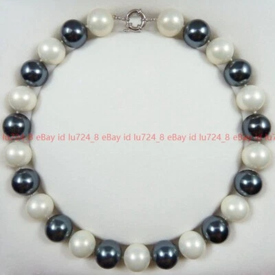 Genuine 8/10/12/14mm Beautiful White Black Shell Pearl Round Beads Bracelet 7.5" - Image 1 of 4