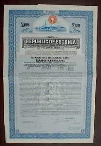 7 % Republik Estland 100 £ Anleihe an Inhaber 1927 unstorniert + Gutscheine - Bild 1 von 3