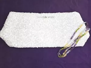NWT Victoria’s Secret White Iridescent White Sequin Clutch Cosmetic Makeup Bag - Picture 1 of 7