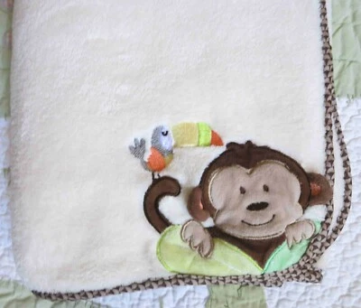 Garanimals Monkey Toucan Polyester Cream Fleece Appliqued Baby Blanket EUC - Image 1 of 4