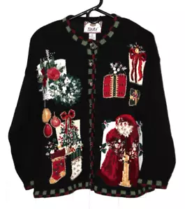 Tiara International Vintage 90s Christmas Cardigan Sweater Women's Size L - Picture 1 of 11