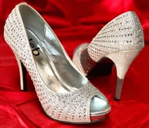 DEB glitzernde silber Strass Peeptoe Stiletto High Heel Pumps ~ Hochzeit Abschlussball ~ 7 - Bild 1 von 12