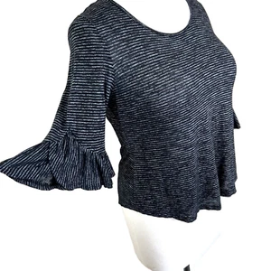 Style & Co - Women's L Blouse Grey Navy Stripe 3/4 Sleeve Scoop Neck Oversized - Picture 1 of 13