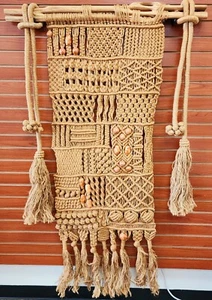 Handmade Woven Macrame Wall Hanging Driftwood Tassels Boho Macramania VTG 66x40” - Picture 1 of 24