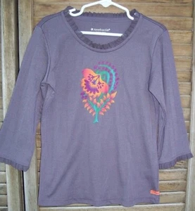 AMERICAN GIRL light brown shirt with orange flower~S~small~3/4 sleeves - Picture 1 of 3