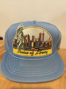 Statue Of Liberty Snapback Mesh Trucker Hat Blue With Twin Towers In Logo! Rare! - Picture 1 of 9