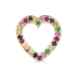 925 Sterling Silver Multisapphire Handmade Heart Charm Holder Jewelry - Picture 1 of 1