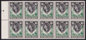 Nordrhodesien QEII 1953 10er grün schwarze Tiere Block x 10 SG73 postfrisch MNH - Bild 1 von 2
