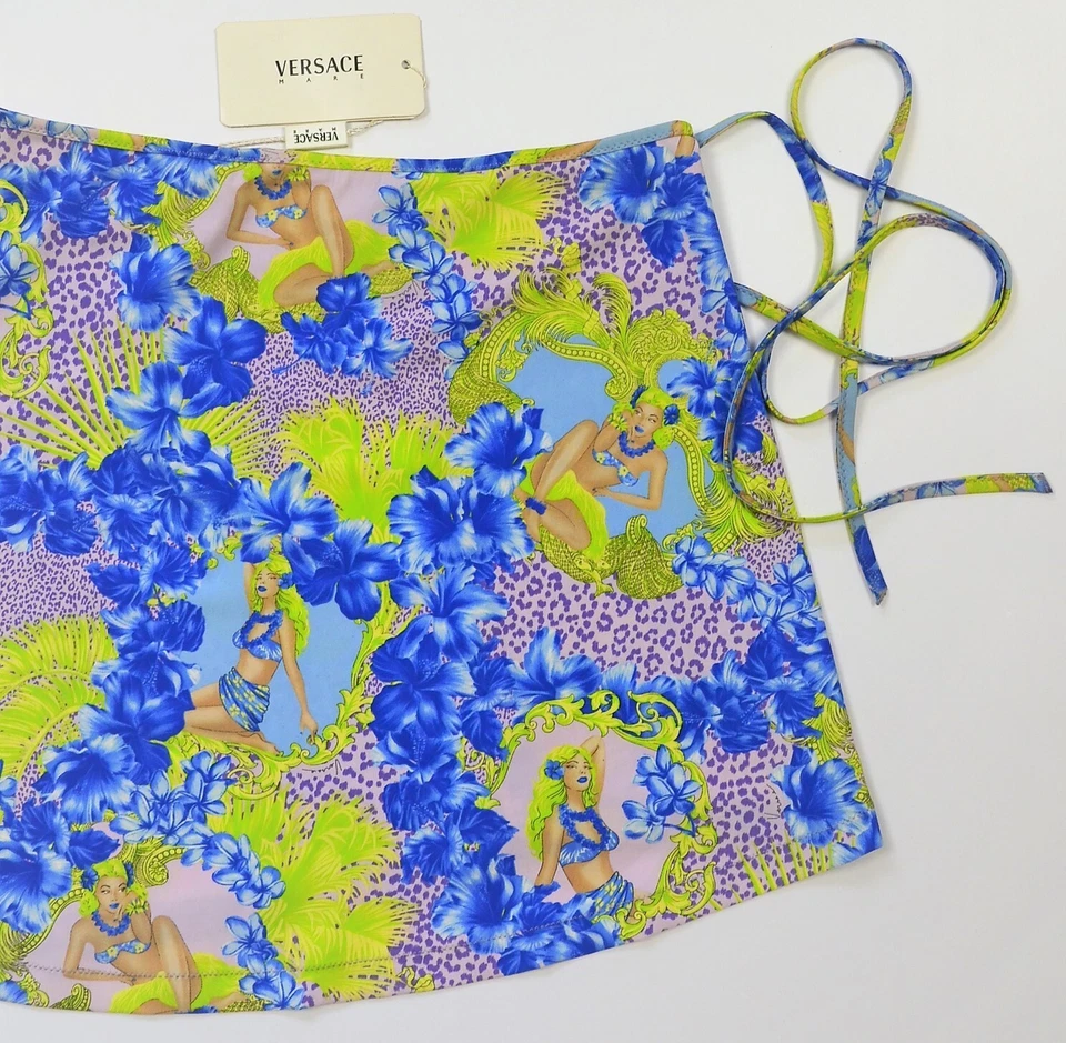 Saia VERSACE Floral Leopardo Estampa Havaiana Cobertura Pareo Envoltório P M Praia Vintage - Imagem 1 de 4