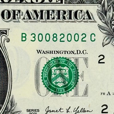 30th of August 2002 Birthday Dollar Bill NEW Uncirculated Fancy Serial Number - Image 1 of 3