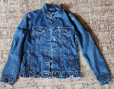 Blassport小号女式蓝色荷叶边牛仔裤夹克棉二手状况完好 — 第 1/4 张图片