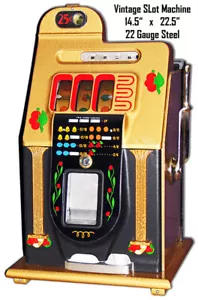 VINTAGE 25 CENT SLOT MACHINE 22.5" HEAVY DUTY USA MADE METAL ADVERTISING SIGN - Picture 1 of 1
