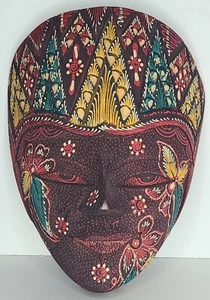 Handgeschnitzte Holz Batik Mensch Gesichtsmaske Java Wandbild  - Bild 1 von 12