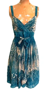 Anthropologie $168 LIL Caballo Falls Silk Dress Teal Blue Size 4 Flattering Fit - Picture 1 of 9