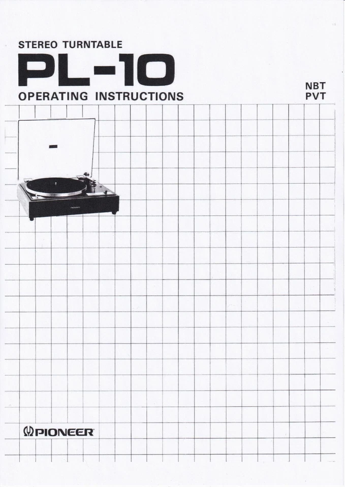 Manuale Di Istruzioni Per Pioneer PL-10 In Inglese - Immagine 1 di 1