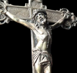 1800s Antique Sterling Silver Four Apostle Crucifix Crucifixion Christ Reliquary - Picture 1 of 24