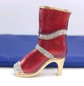 (w) Emaille Schuh Absatz Stiefel Andenken Schmuck Briefbeschwerer Box Halter Strass - Bild 1 von 8