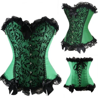 Women Classic Black Corset Bustier Gothic Burlesque Waist Trainer Overbust Tops - Image 1 of 4