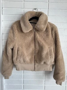 New York & Company Cropped Sherpa Jacket Light Brown Size Small NWT - Picture 1 of 6