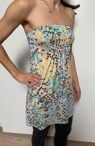 CYBERG Bandeau Hippie Long Tunika Top Mini Kleid Blumen zu Jeans Hose süß Gr. M - Bild 1 von 4