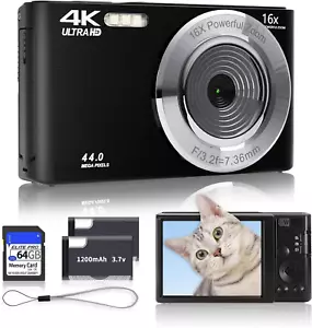Black Digital Camera 2025 Upgrade 4K 44MP Digital Cameras for Teens, Digital Poi - Picture 1 of 8