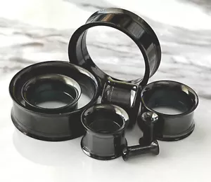 PAIR Black Internally Threaded Tunnels Plugs Titanium Anodized Earlets Gauges - Picture 1 of 5